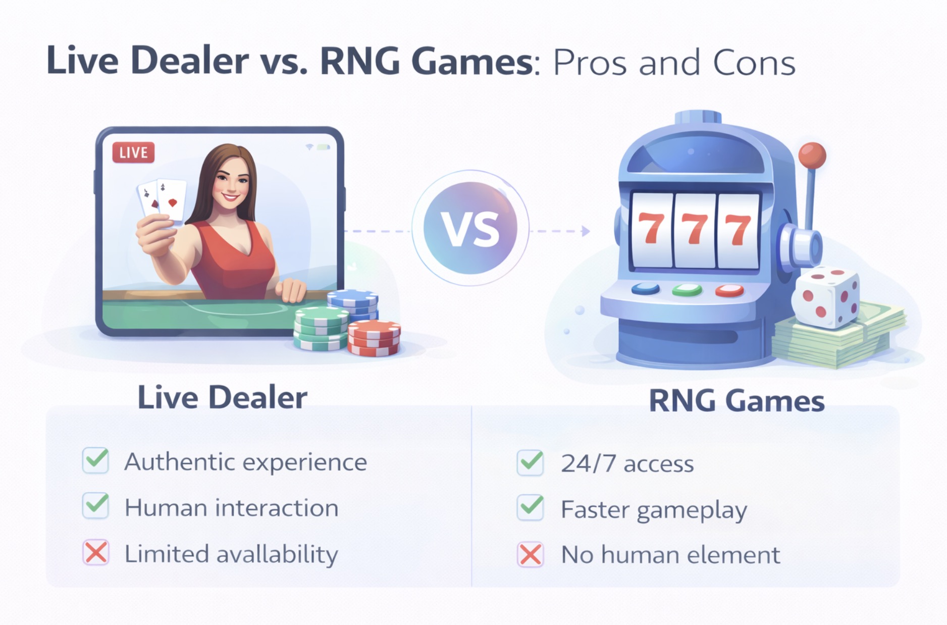 ライブディーラーゲーム vs RNGゲーム：メリットとデメリット